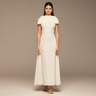 Ivory Off - Shoulder Crepe and Satin Maxi Dress - shopaleena