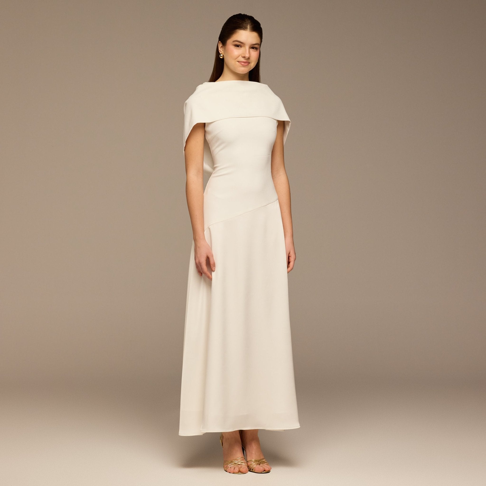 Ivory Off - Shoulder Crepe and Satin Maxi Dress - shopaleena
