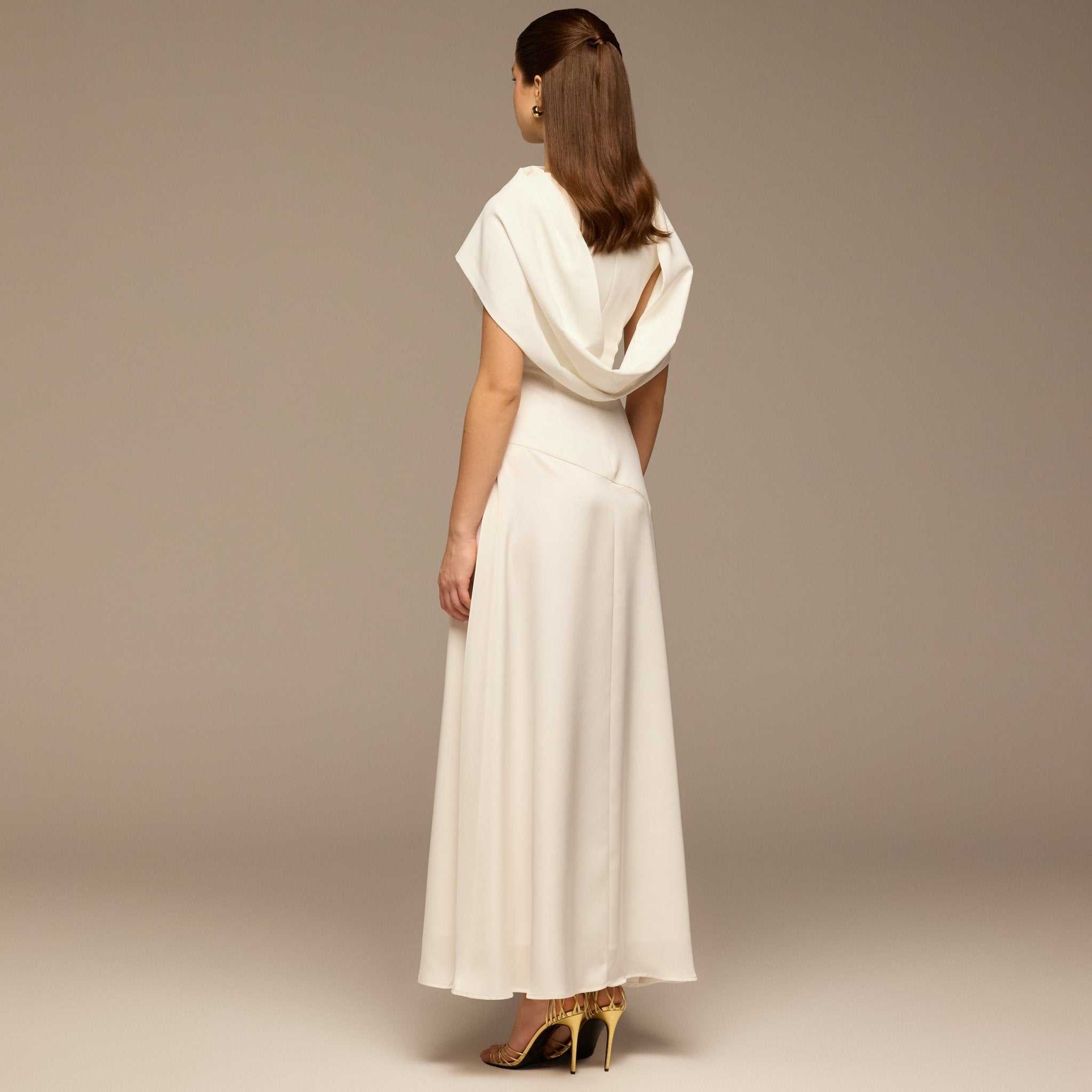 Ivory Off - Shoulder Crepe and Satin Maxi Dress - shopaleena