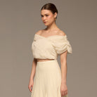 Ivory Off Shoulder Organza Blouse - shopaleena
