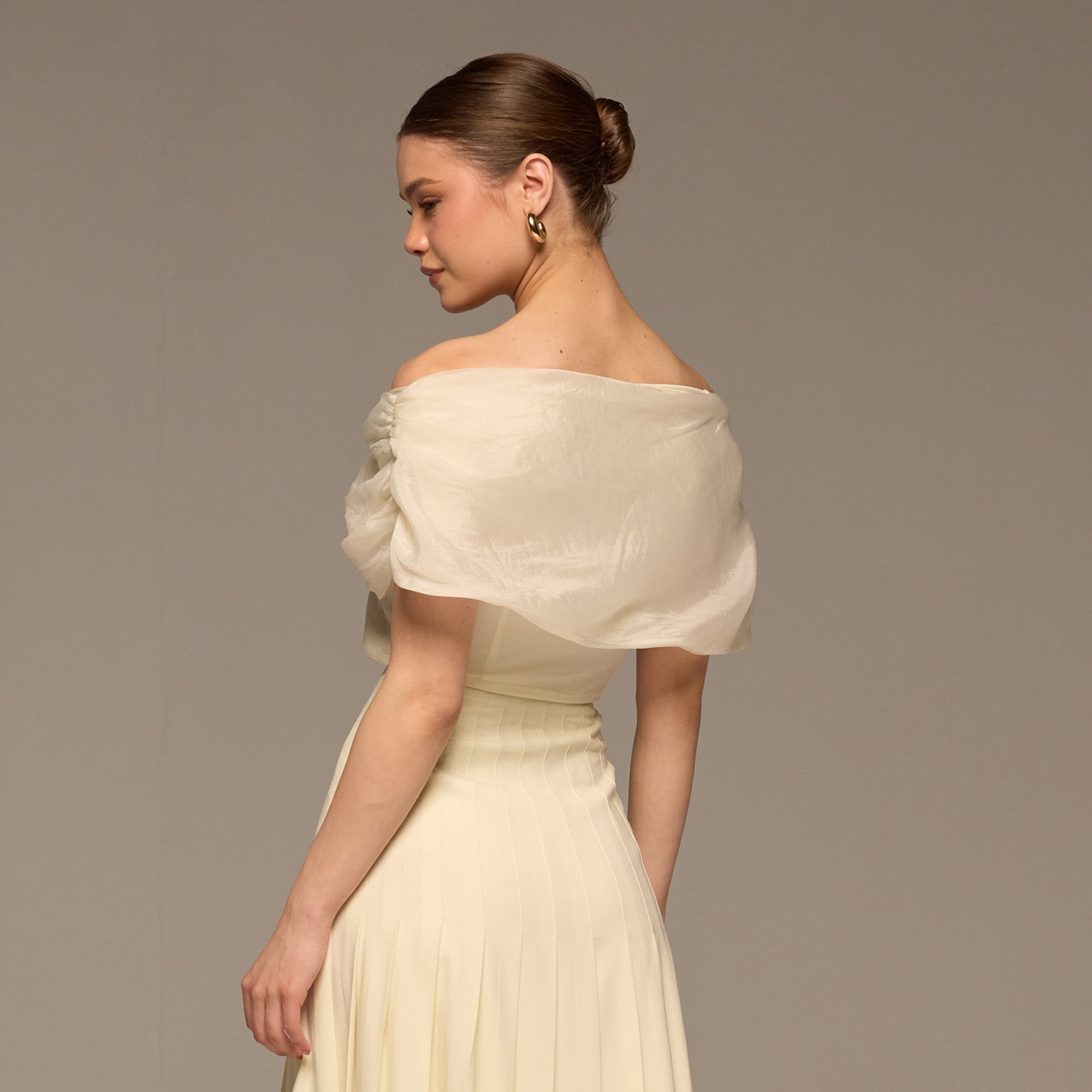 Ivory Off Shoulder Organza Blouse - shopaleena