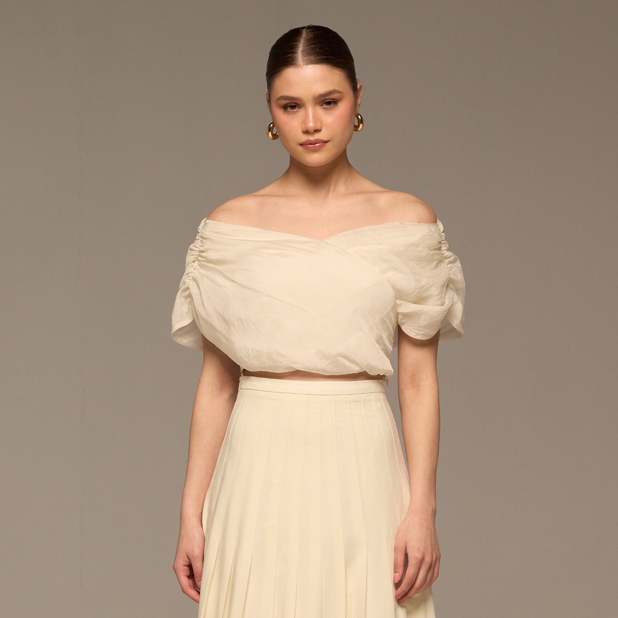 Ivory Off Shoulder Organza Blouse - shopaleena