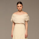 Ivory Off Shoulder Organza Blouse - shopaleena
