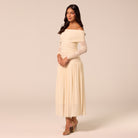 Ivory Off-Shoulder Ruched Tulle Dress - shopaleena