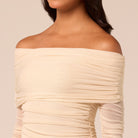 Ivory Off-Shoulder Ruched Tulle Dress - shopaleena