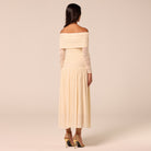 Ivory Off-Shoulder Ruched Tulle Dress - shopaleena