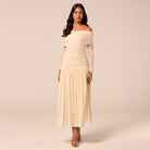 Ivory Off-Shoulder Ruched Tulle Dress - shopaleena