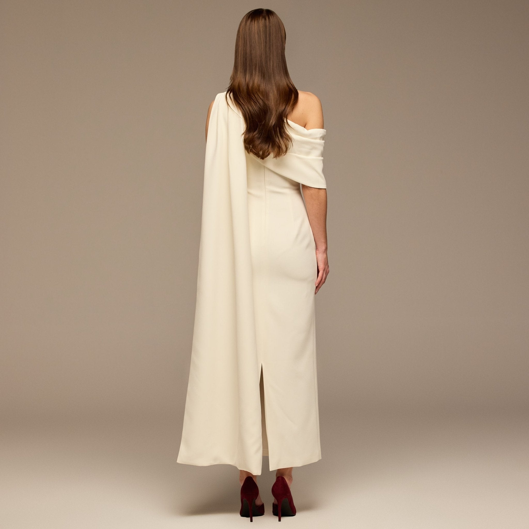 Ivory One - Shoulder Crepe and Satin Dress - shopaleena