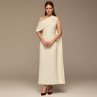 Ivory One - Shoulder Crepe and Satin Dress - shopaleena