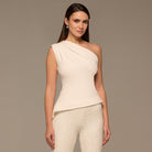 Ivory One Shoulder Crepe Blouse - shopaleena