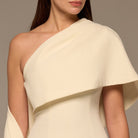 Ivory One Shoulder Draped Crepe Dress - shopaleena