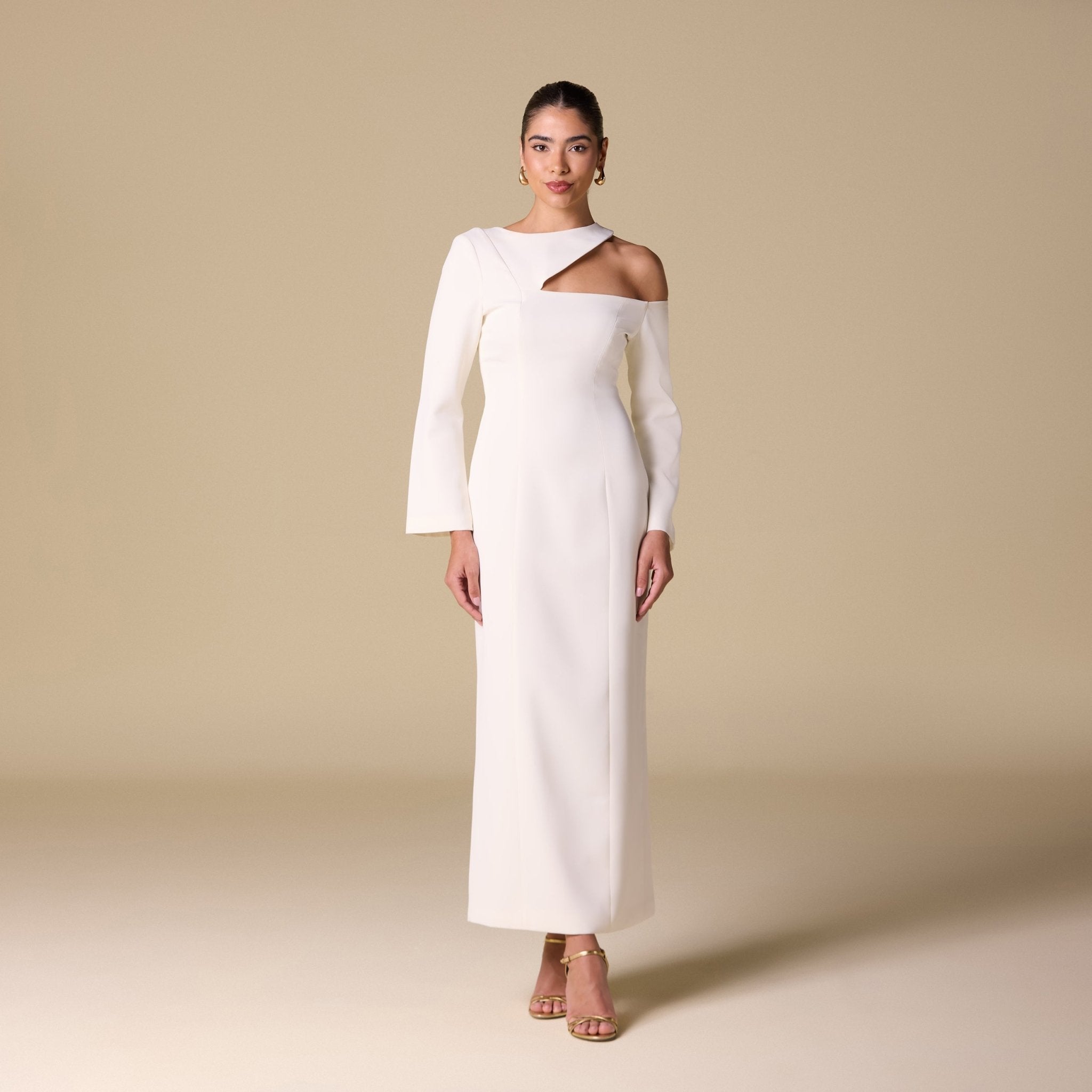 Ivory Open Shoulder Maxi Dress - shopaleena