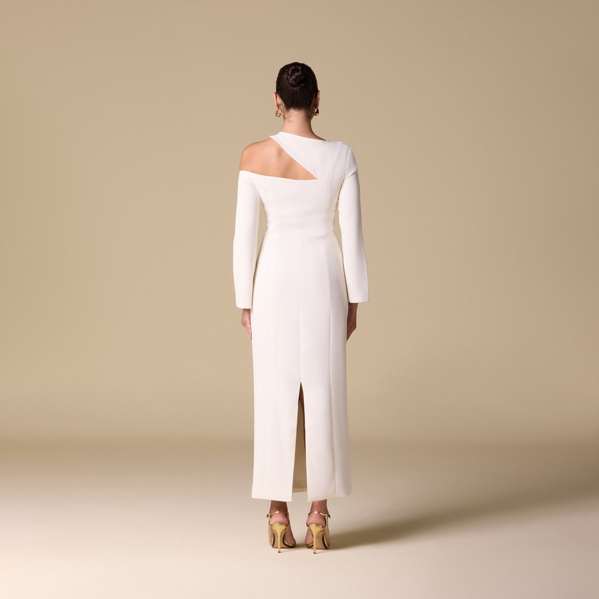 Ivory Open Shoulder Maxi Dress - shopaleena