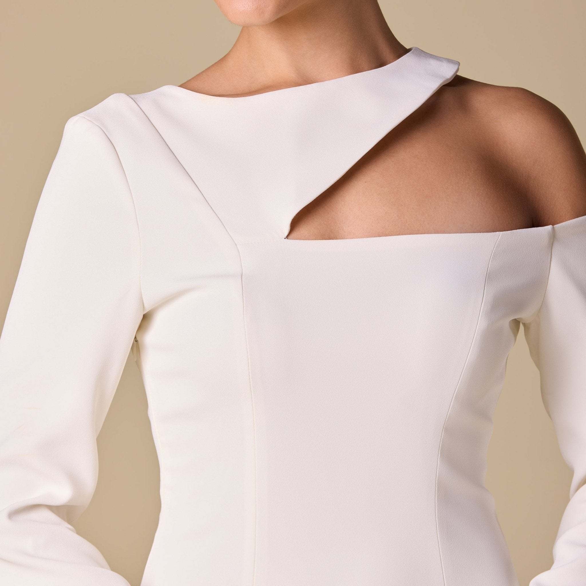 Ivory Open Shoulder Maxi Dress - shopaleena