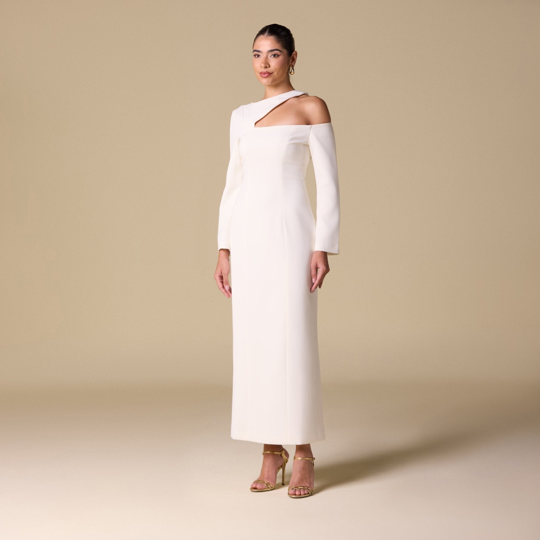 Ivory Open Shoulder Maxi Dress - shopaleena