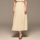 Ivory Pleated A Line Crepe Skirt - shopaleena