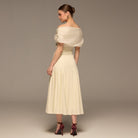 Ivory Pleated A Line Crepe Skirt - shopaleena