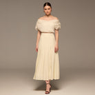 Ivory Pleated A Line Crepe Skirt - shopaleena