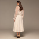 Ivory Pleated A Line Midi Skirt - shopaleena