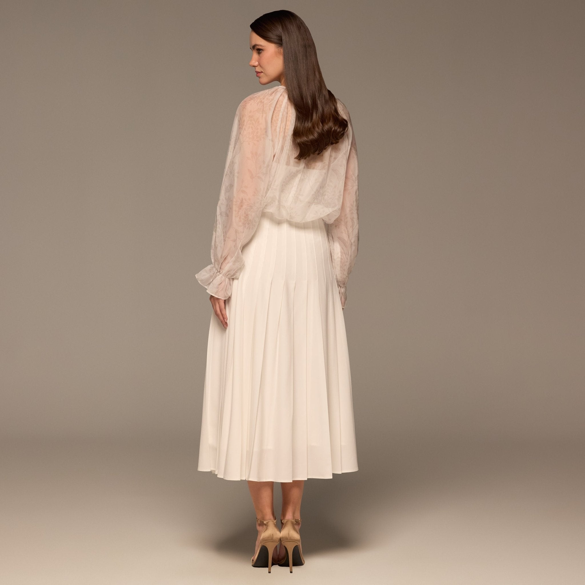 Ivory Pleated A Line Midi Skirt - shopaleena
