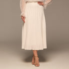 Ivory Pleated A Line Midi Skirt - shopaleena
