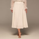 Ivory Pleated A Line Midi Skirt - shopaleena