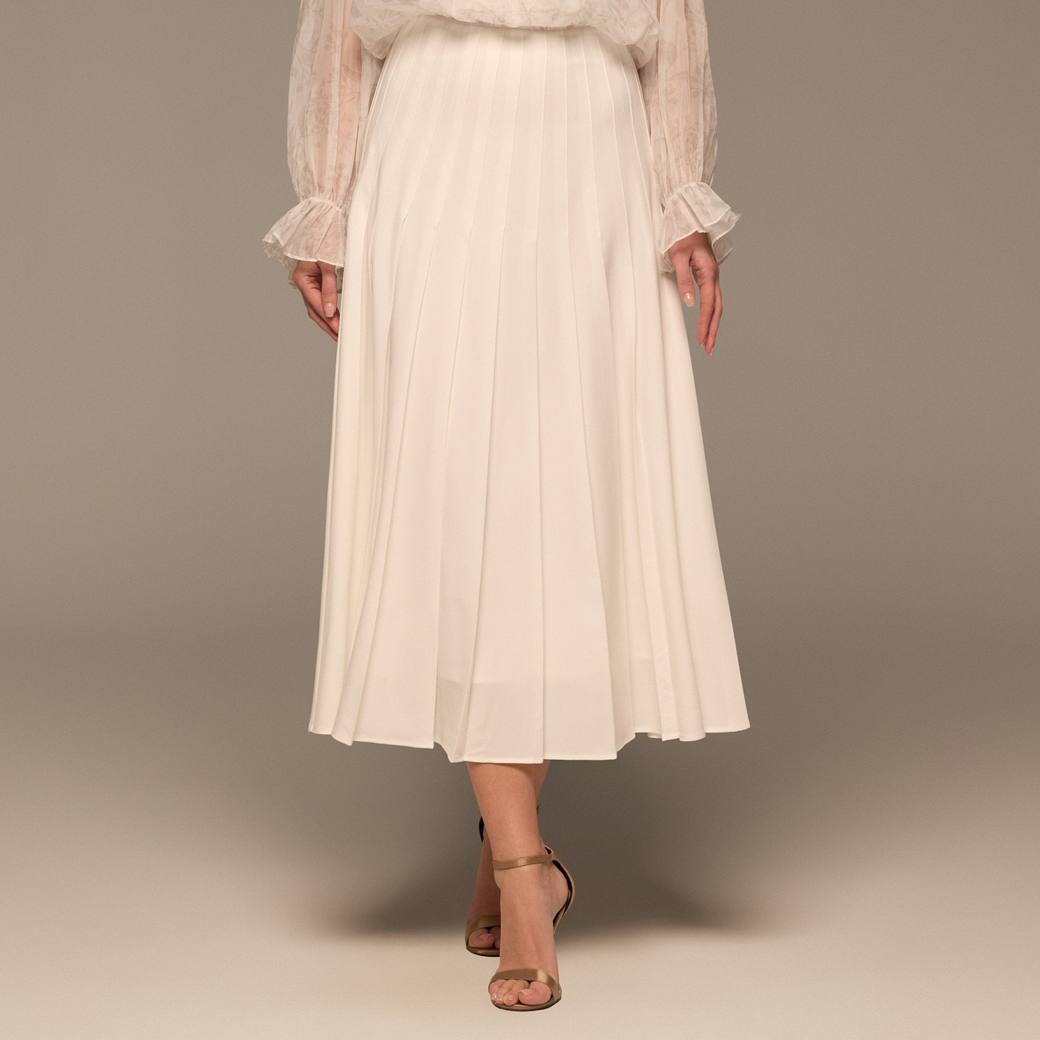 Ivory Pleated A Line Midi Skirt - shopaleena
