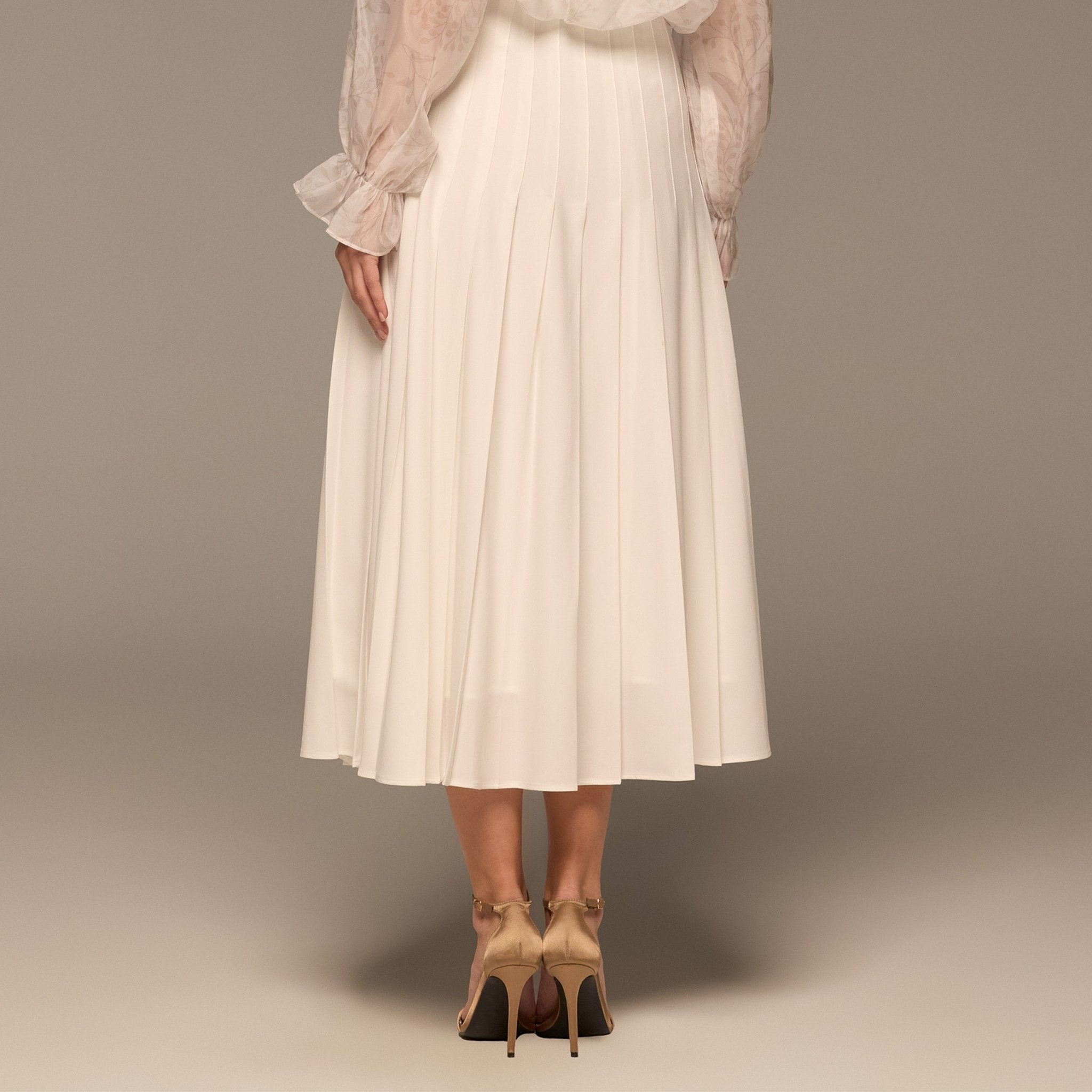 Ivory Pleated A Line Midi Skirt - shopaleena