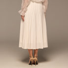 Ivory Pleated A Line Midi Skirt - shopaleena