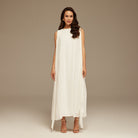 Ivory Pleated cape Sleeveless Crepe dress - shopaleena