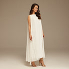 Ivory Pleated cape Sleeveless Crepe dress - shopaleena