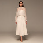 Ivory Printed Puff - Sleeve Organza Blouse - shopaleena