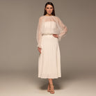 Ivory Printed Puff - Sleeve Organza Blouse - shopaleena