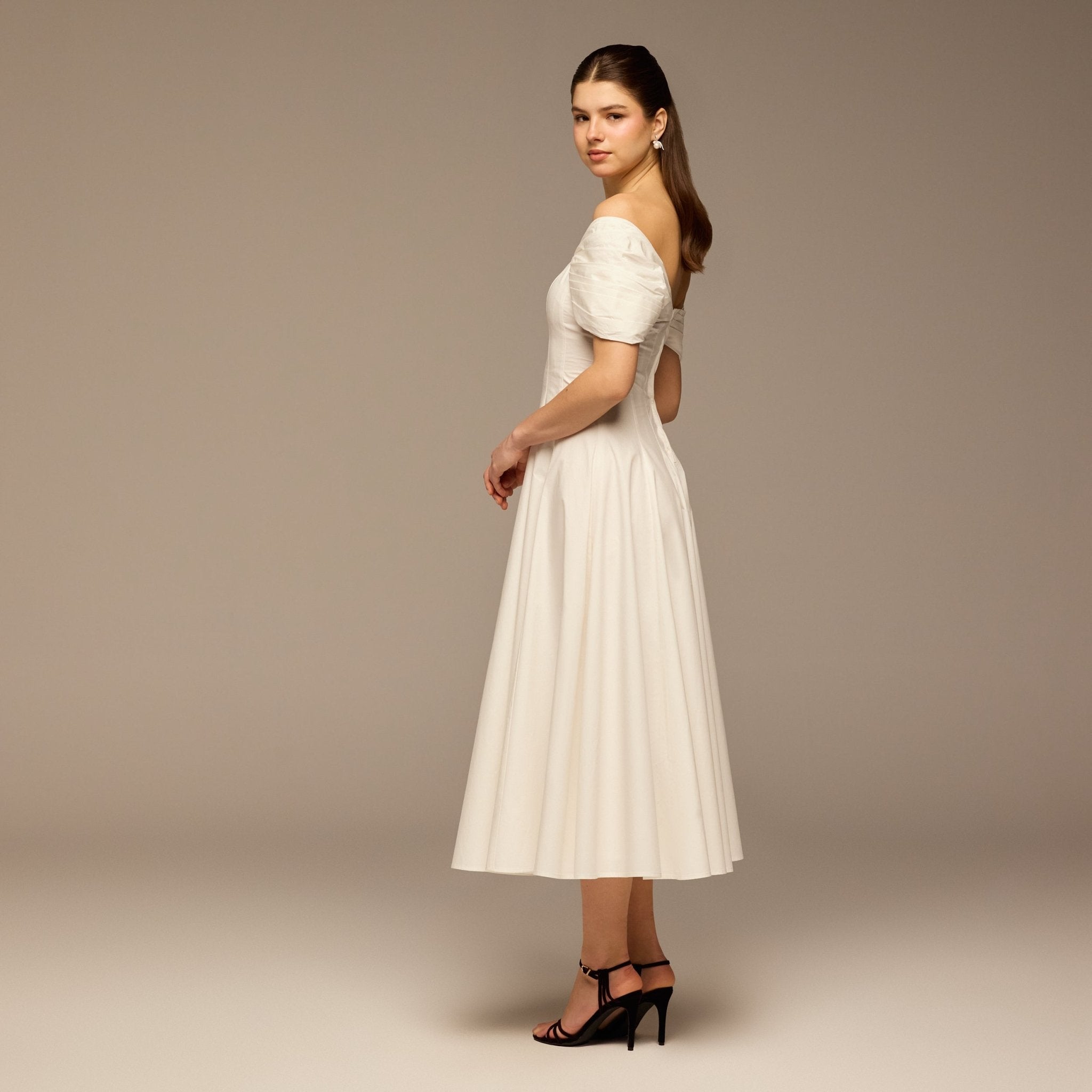 Ivory Puff Sleeve Cotton Maxi Dress - shopaleena