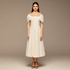 Ivory Puff Sleeve Cotton Maxi Dress - shopaleena