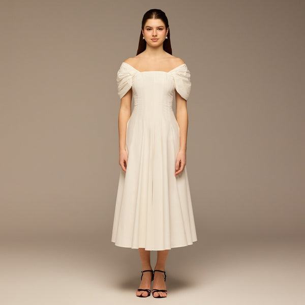 white cotton puff sleeve dress Eyelet Cotton Mini Dress: Bohemian Retro Puffy Sleeve Gown