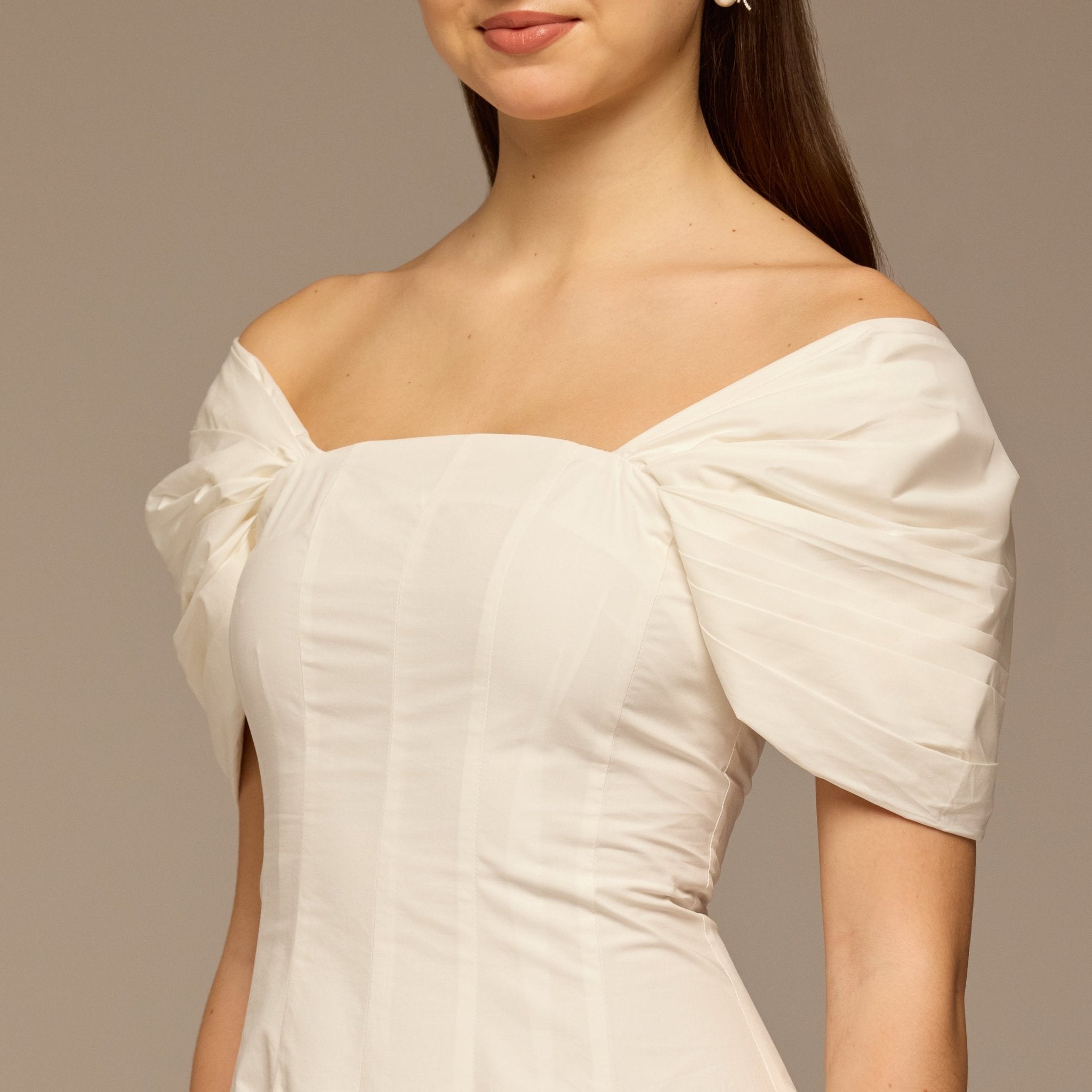 Ivory Puff Sleeve Cotton Maxi Dress - shopaleena