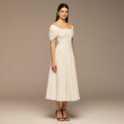 Ivory Puff Sleeve Cotton Maxi Dress - shopaleena