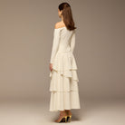 Ivory Ruched Long Sleeve Jersey Maxi Dress - shopaleena