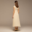 Ivory Ruffle Neck Pleated Chiffon Dress - shopaleena