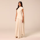 Ivory Satin & Crepe Maxi Dress with Back Scarf - shopaleena