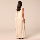 Ivory Satin & Crepe Maxi Dress with Back Scarf - shopaleena