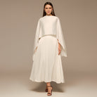 Ivory Satin Dress with Cape Sleeves - shopaleena