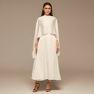 Ivory Satin Dress with Cape Sleeves - shopaleena