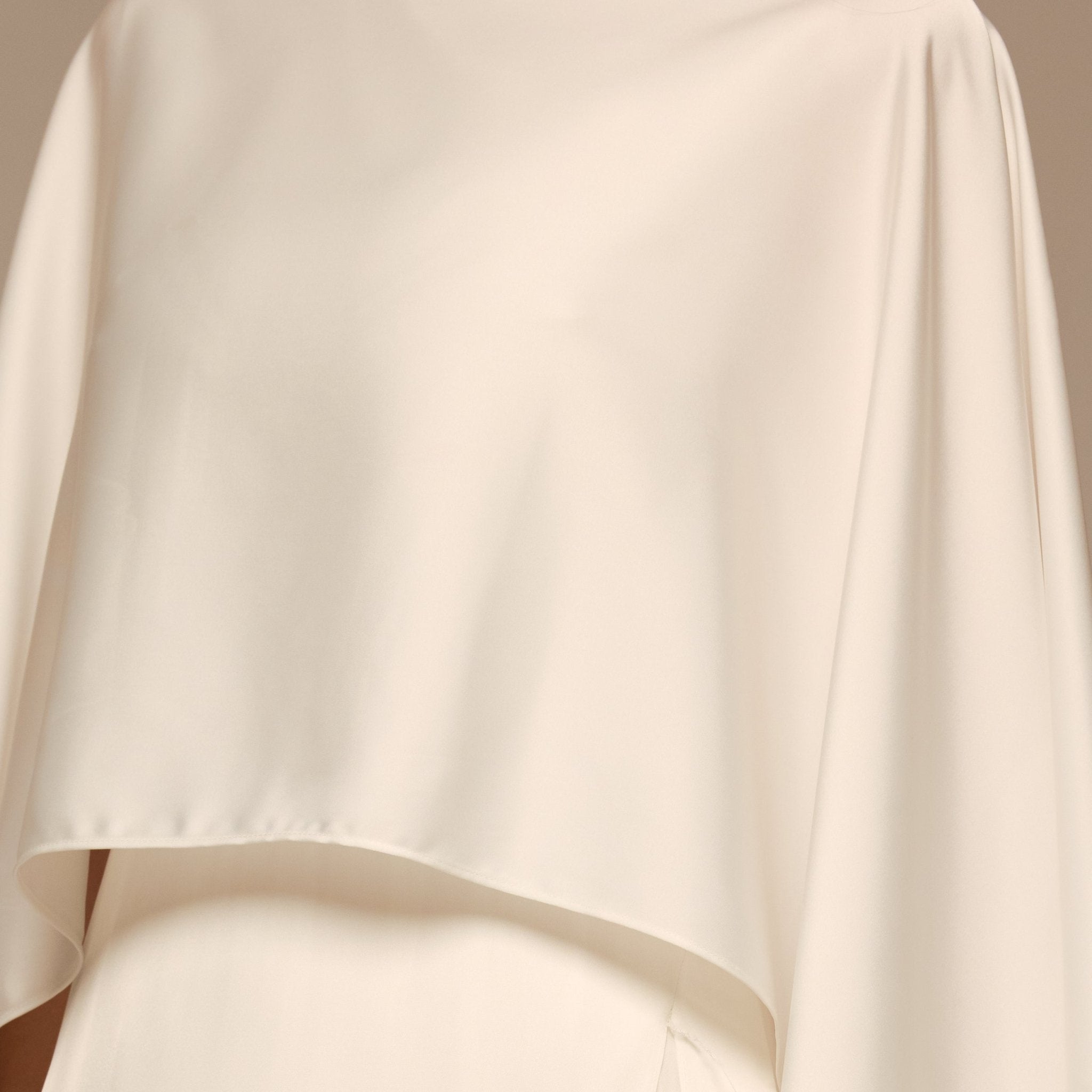 Ivory Satin Dress with Cape Sleeves - shopaleena