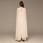 Ivory Satin Dress with Embroidered Chiffon Overlay - shopaleena