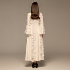 Ivory Satin Long - Sleeve Maxi Dress with Lace Details - shopaleena