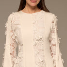 Ivory Satin Long - Sleeve Maxi Dress with Lace Details - shopaleena