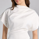 Ivory Short Sleeve Asymmetric Satin Dress - shopaleena