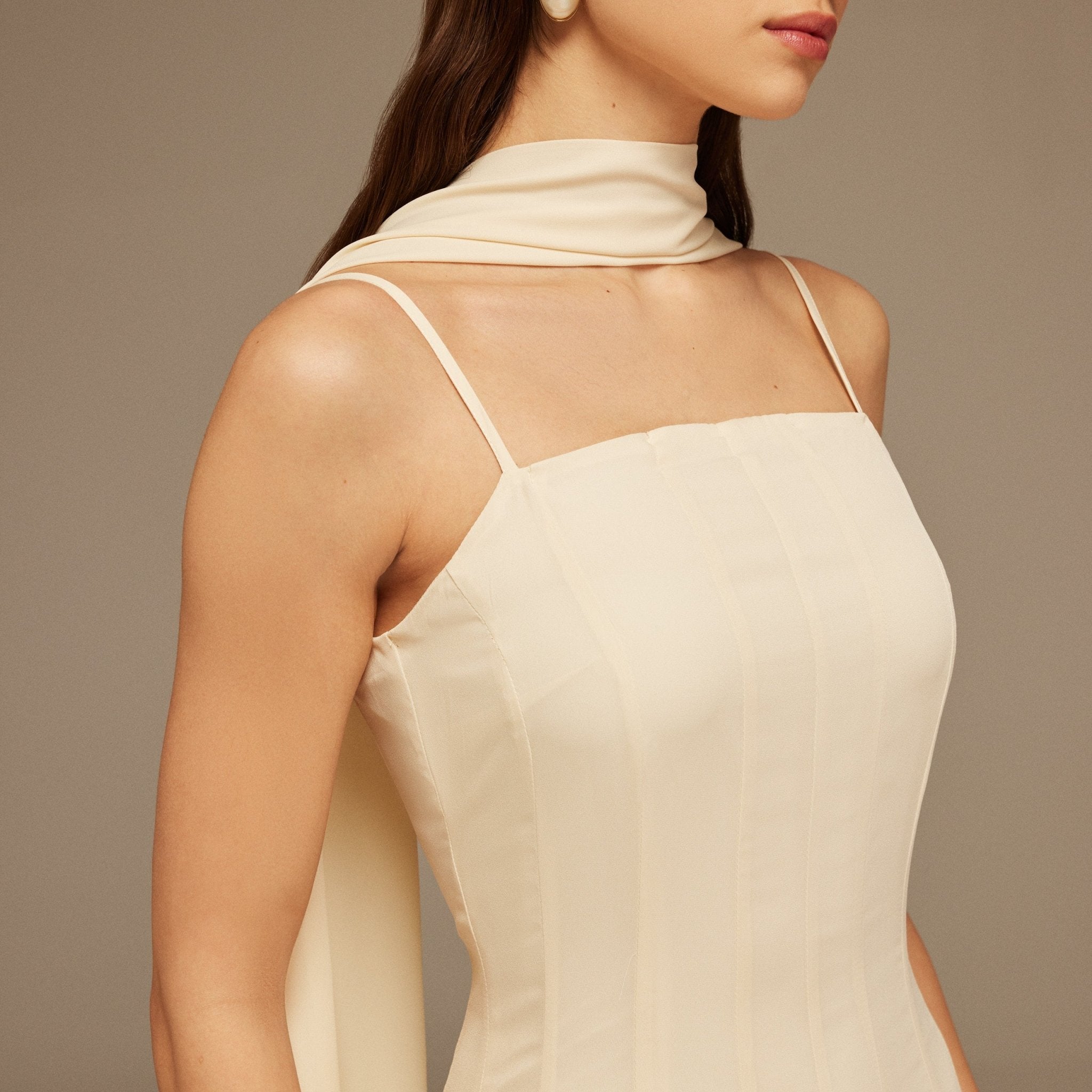 Ivory Short Sleeve Heart Neckline Long Dress - shopaleena